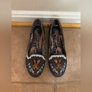 Irregular Choice Bigwig Rabbit Embroidered brocade  low heel loafers 41/US10